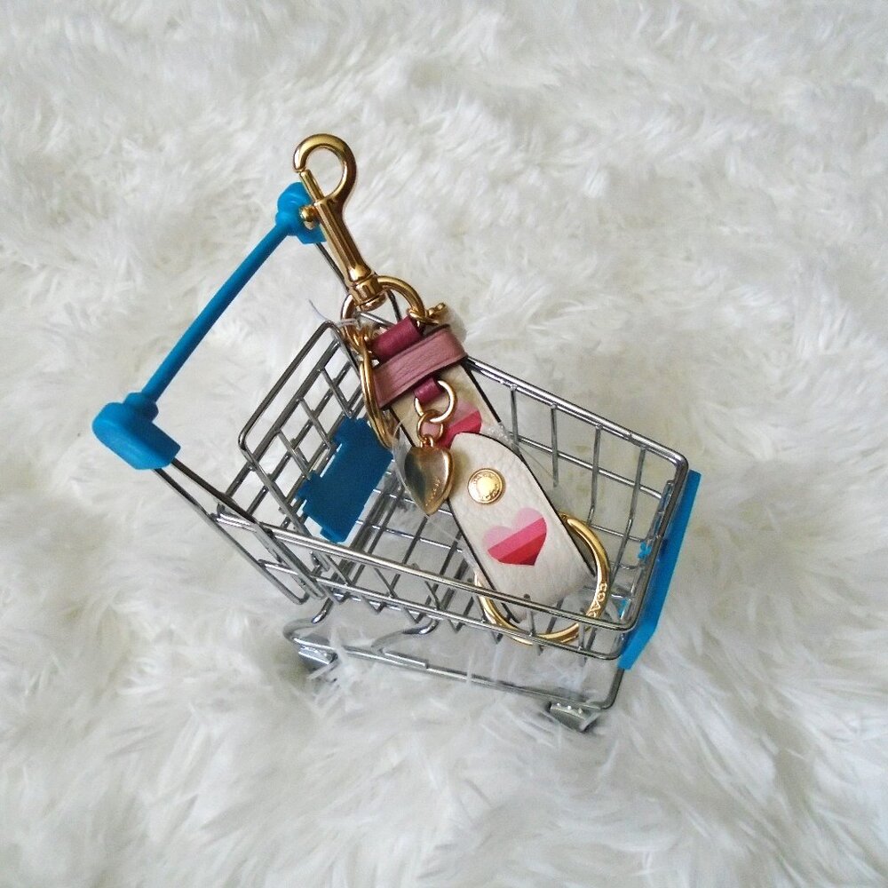 Coach Trigger Snap Bag Charm with Stripe Heart Print